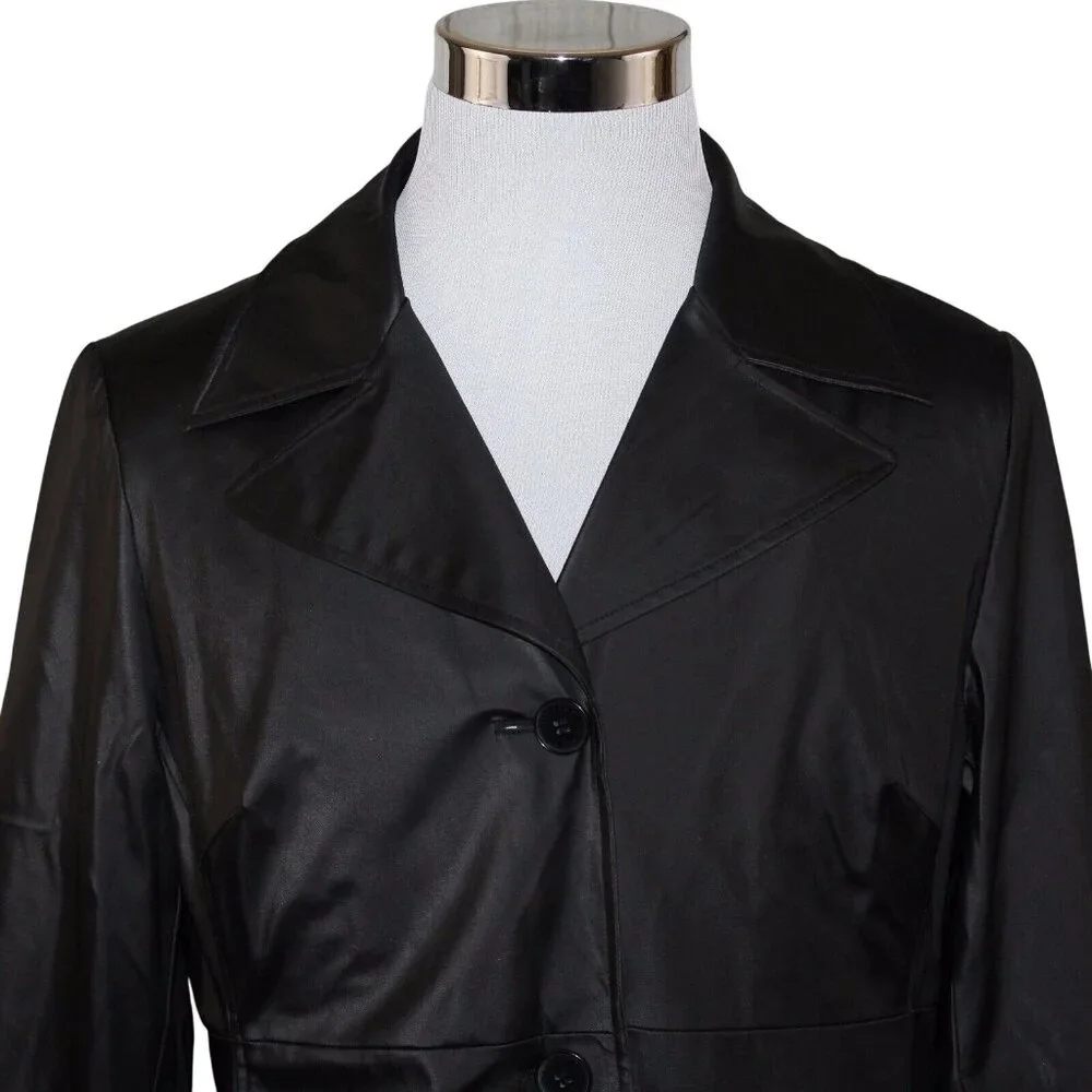 Braetan Large 3 Button Lined Outerwear Black Modern Packable Rain Trench Coat - Picture 7 of 10